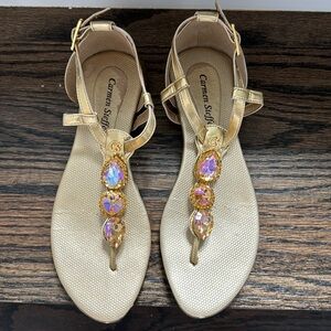 Carmen Steffens ✨ Gold Leather Adjustable Sandals